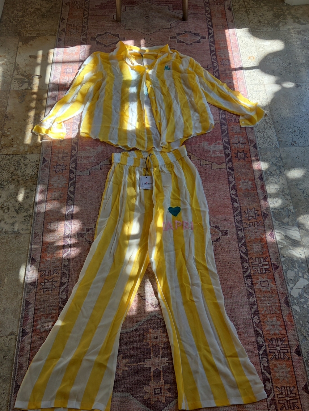Yellow & White Striped Two-Piece Set
